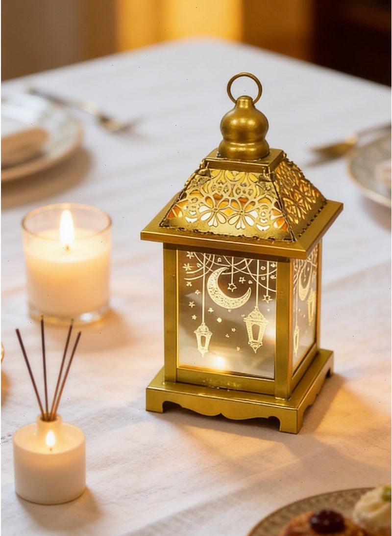 يواوليتي فانوس رمضان ، زينة رمضان ، أضواء رمضان مع شمعة ليد ، فانوس أبيض دافئ الزخرفية مع القمر نجمة ضوء نمط - Image 3